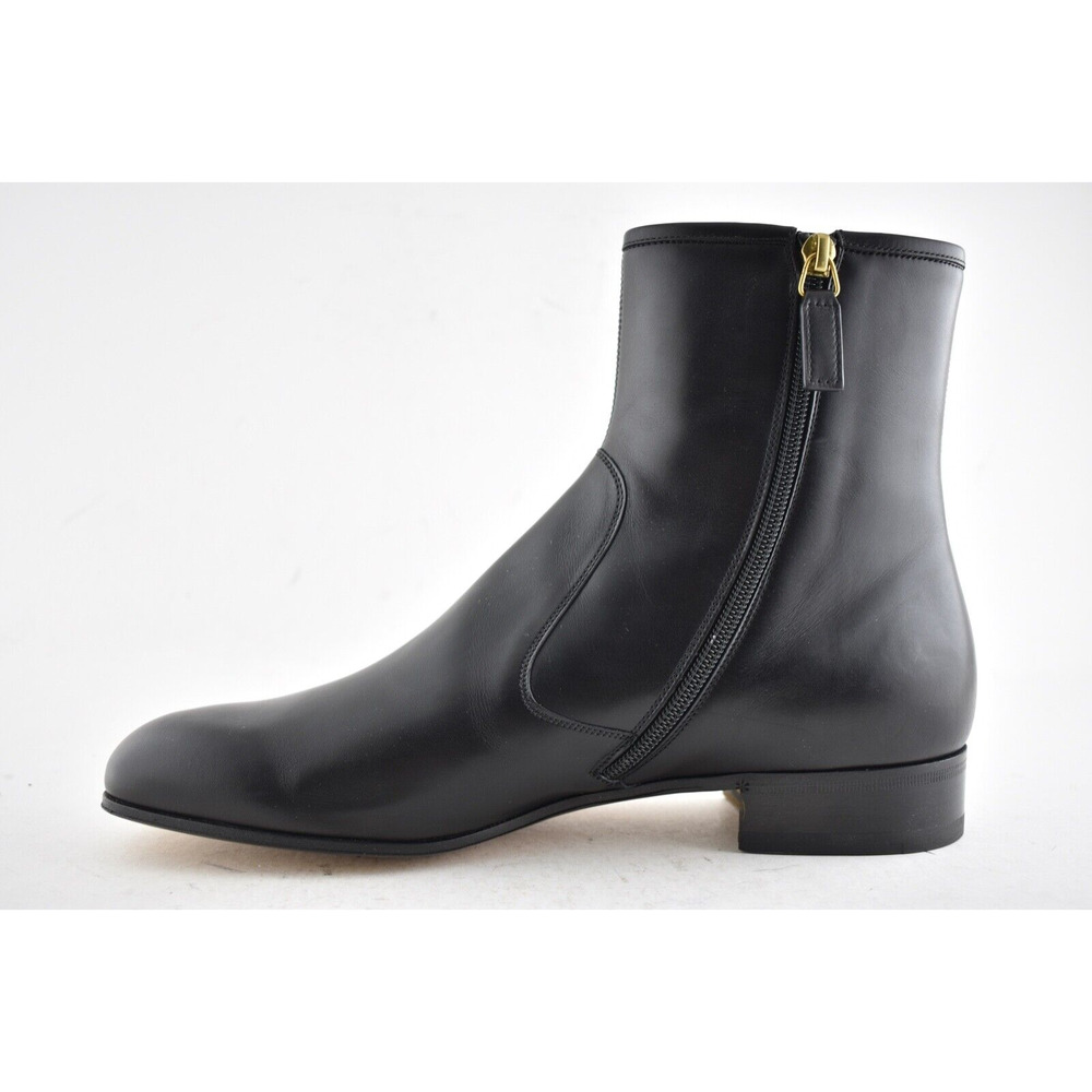 Gucci Mens Bonny Black Leather White Red Web Logo Chelsea Zipper Boots G 8 9 - Picture 8 of 12